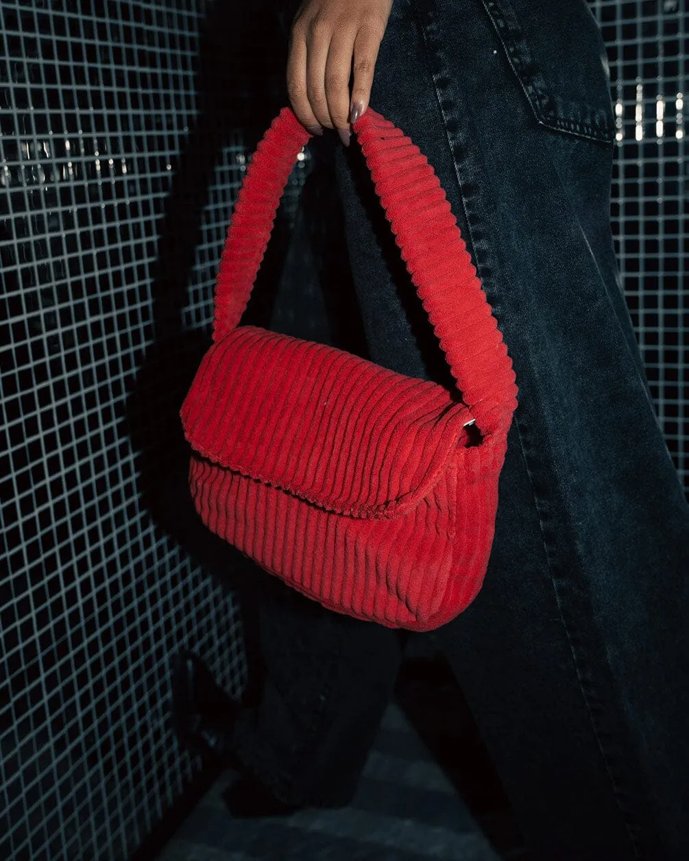 Watermelon Red Corduroy Hand Bag